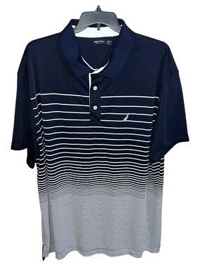 Nautica Casual Short Sleeve Polo Shirt Men’s 3XL Blur White Stripes